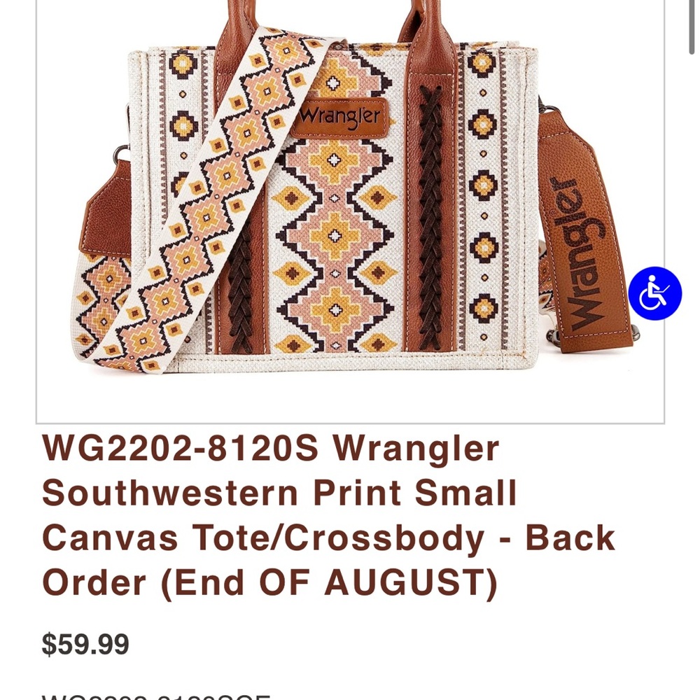 Wrangler Southwestern Print Small Canvas Tote/Crossbody